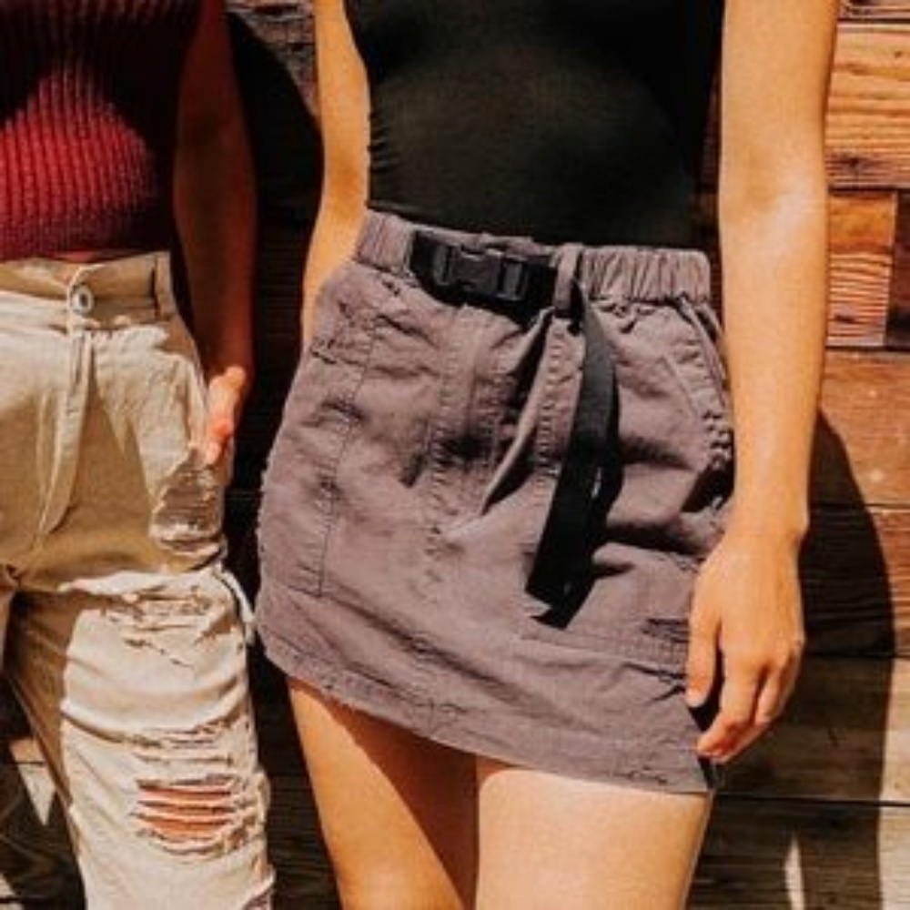 LF Carmar Grey Cargo Buckle Mini Skirt